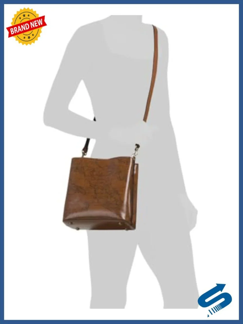 Genuine Leather Bucket Crossbody Bag with Chain Handle Adjustable Strap